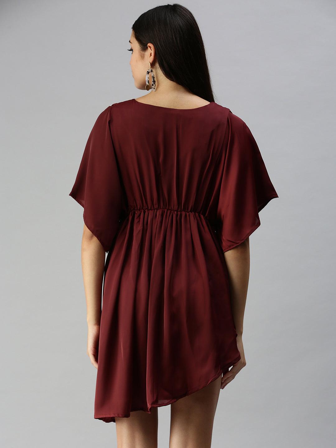 Women's Maroon Solid A-Line Dress