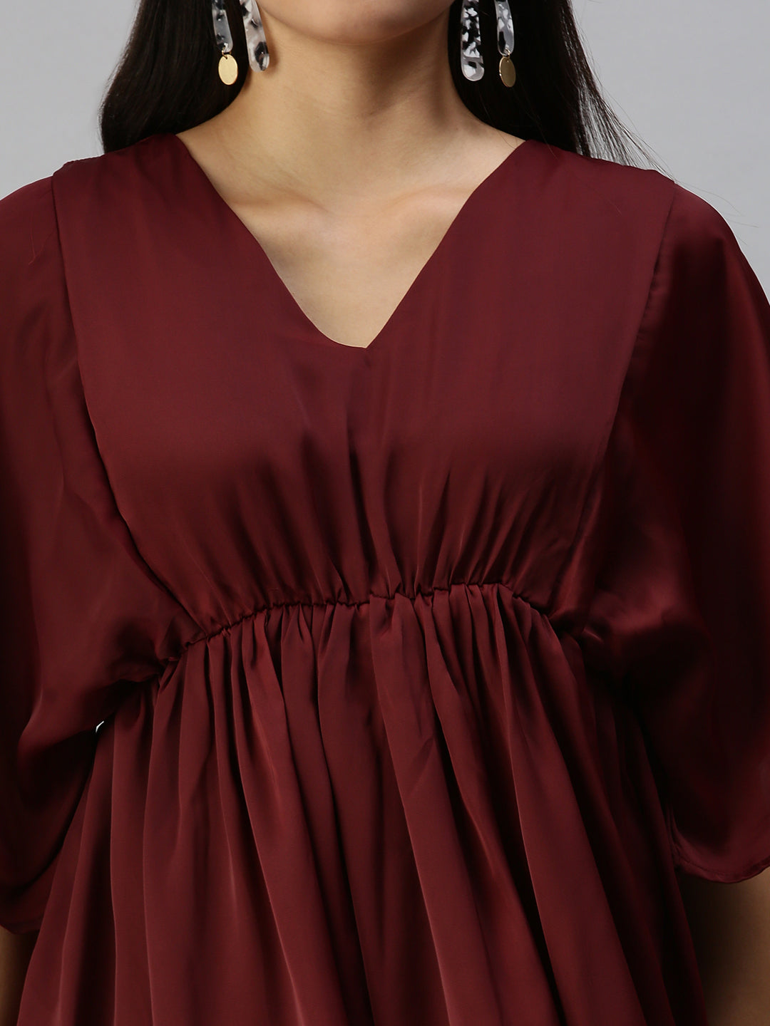 Women's Maroon Solid A-Line Dress