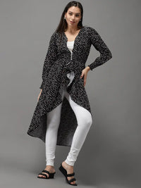 Women's Black Geometric Print Crepe High-Low Longline Top