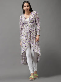 Women's White Floral Print Georgette High-Low Longline Top
