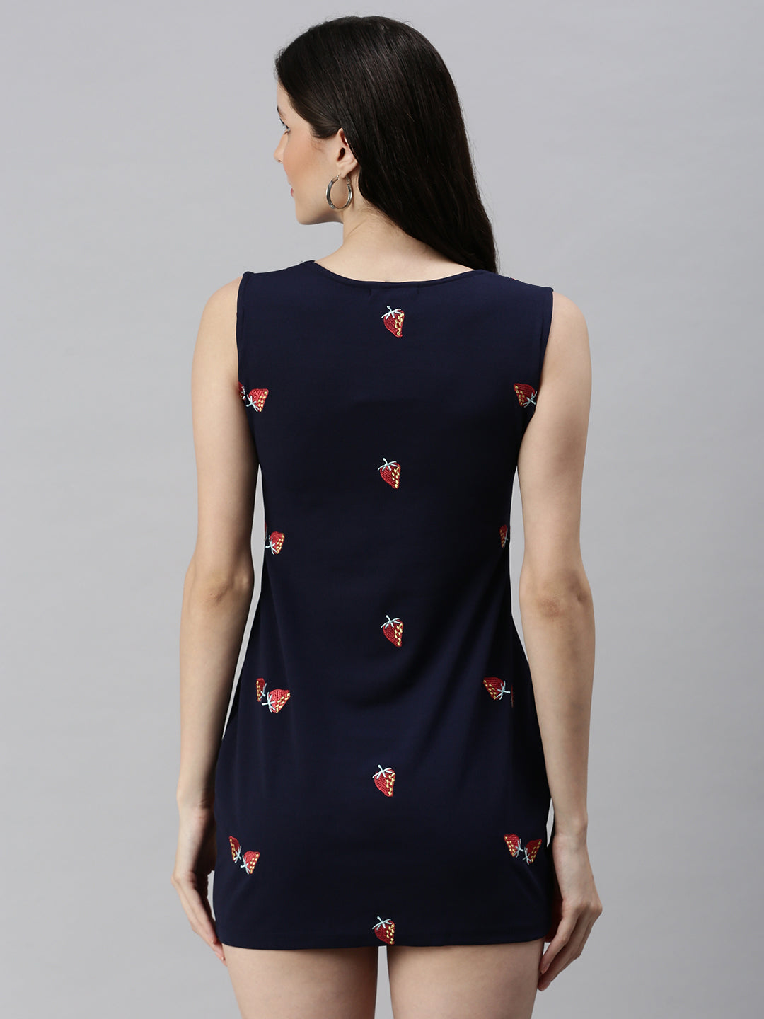 Women Navy Blue Solid Sheath Dress