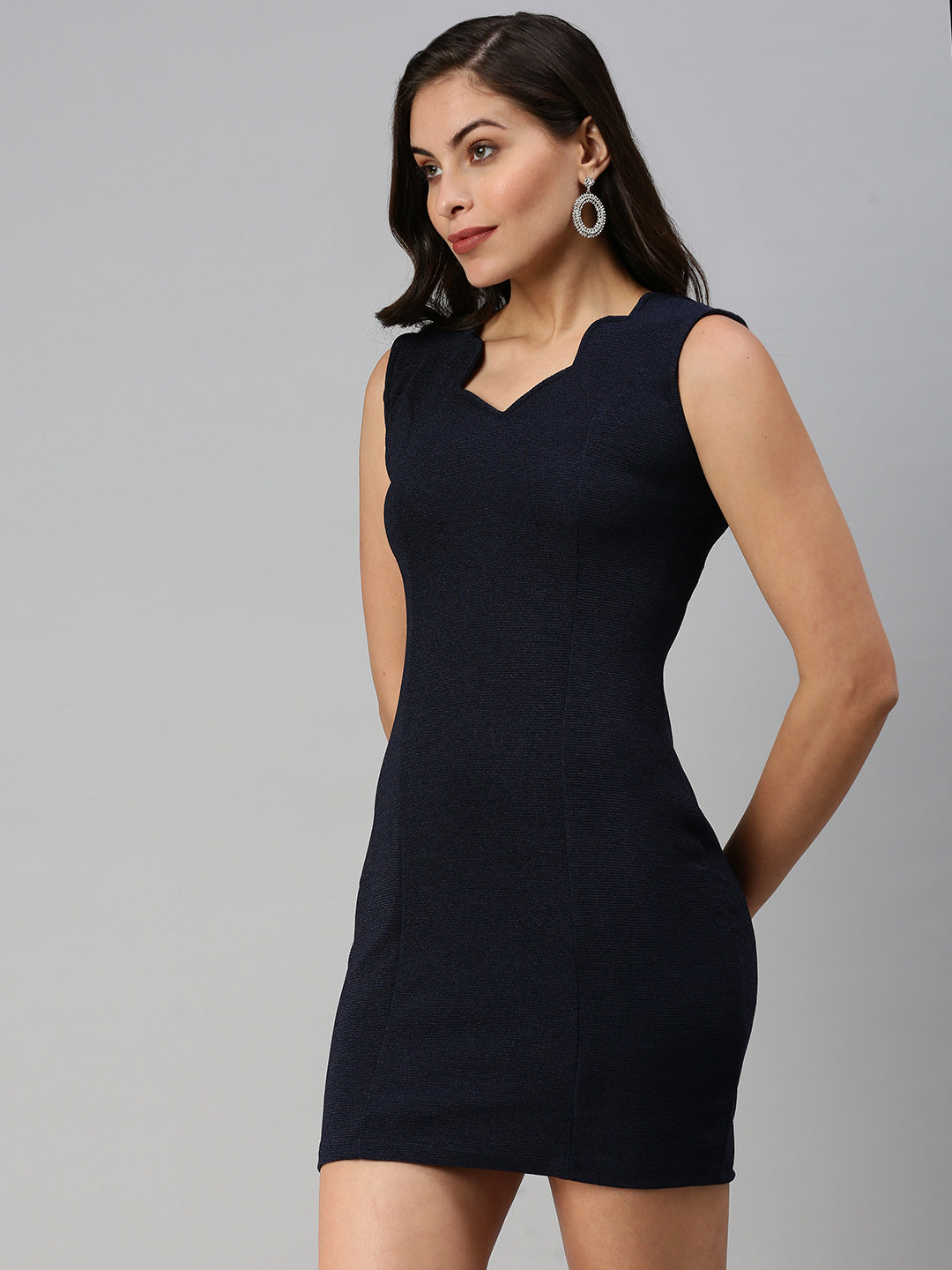 Women Navy Blue Solid Bodycon Dress