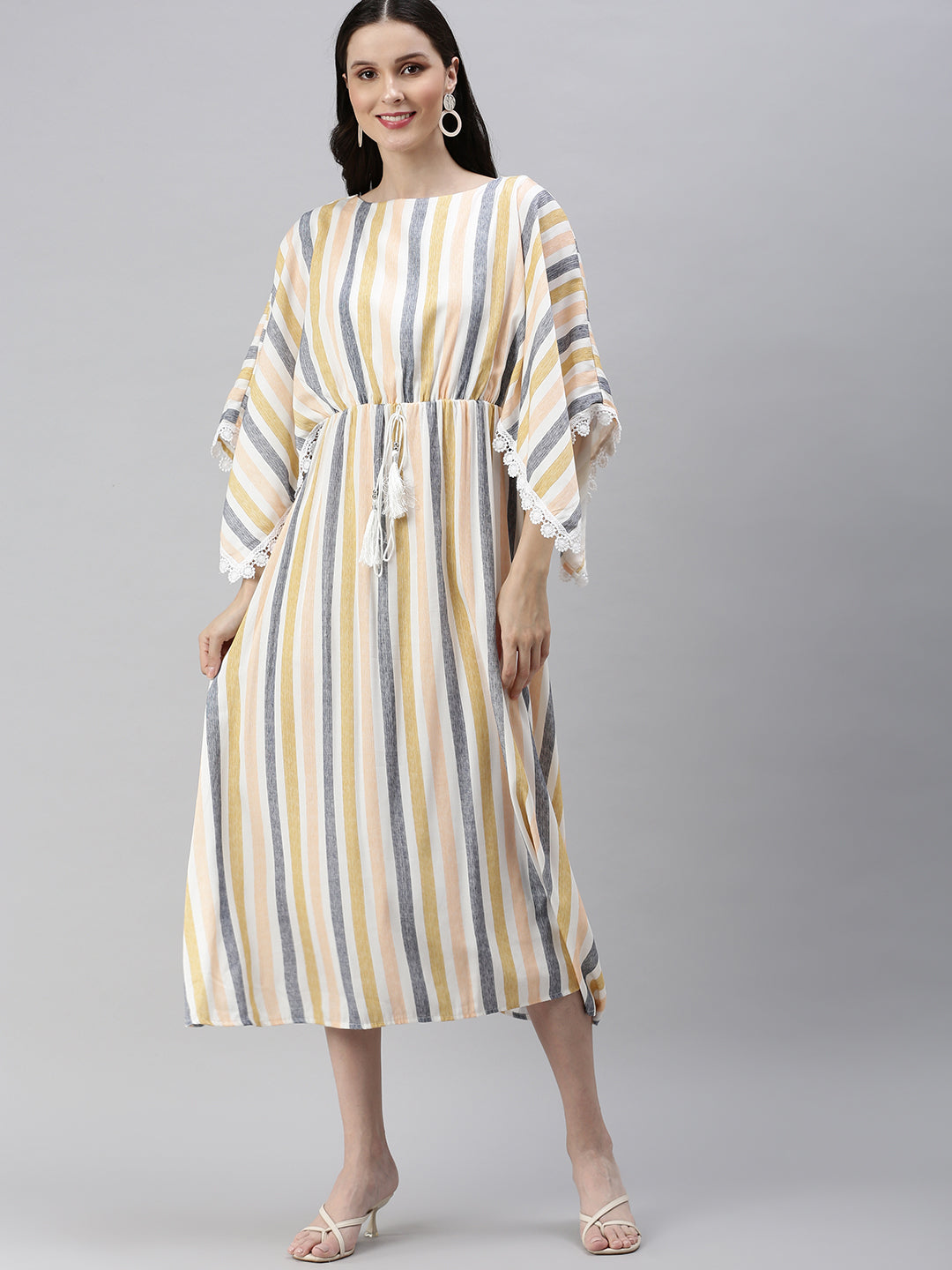 Women Peach Printed Kaftan Dress