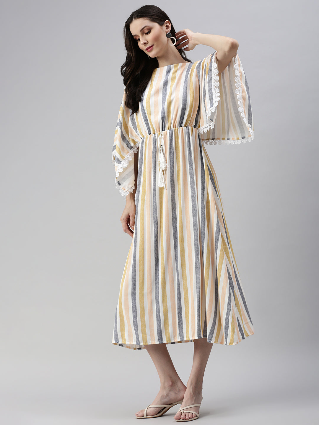 Women Peach Printed Kaftan Dress