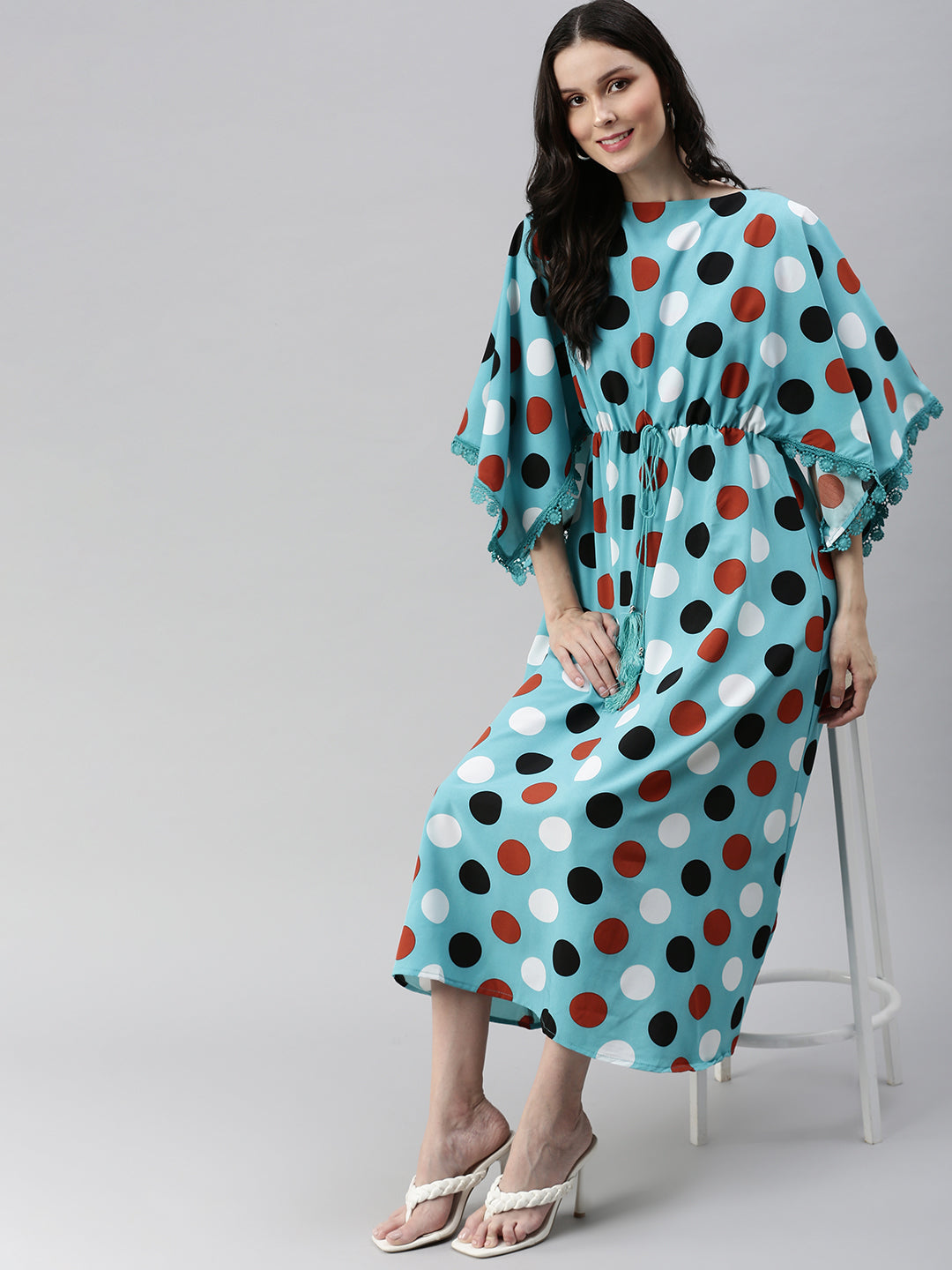 Women Blue Printed Kaftan Dress