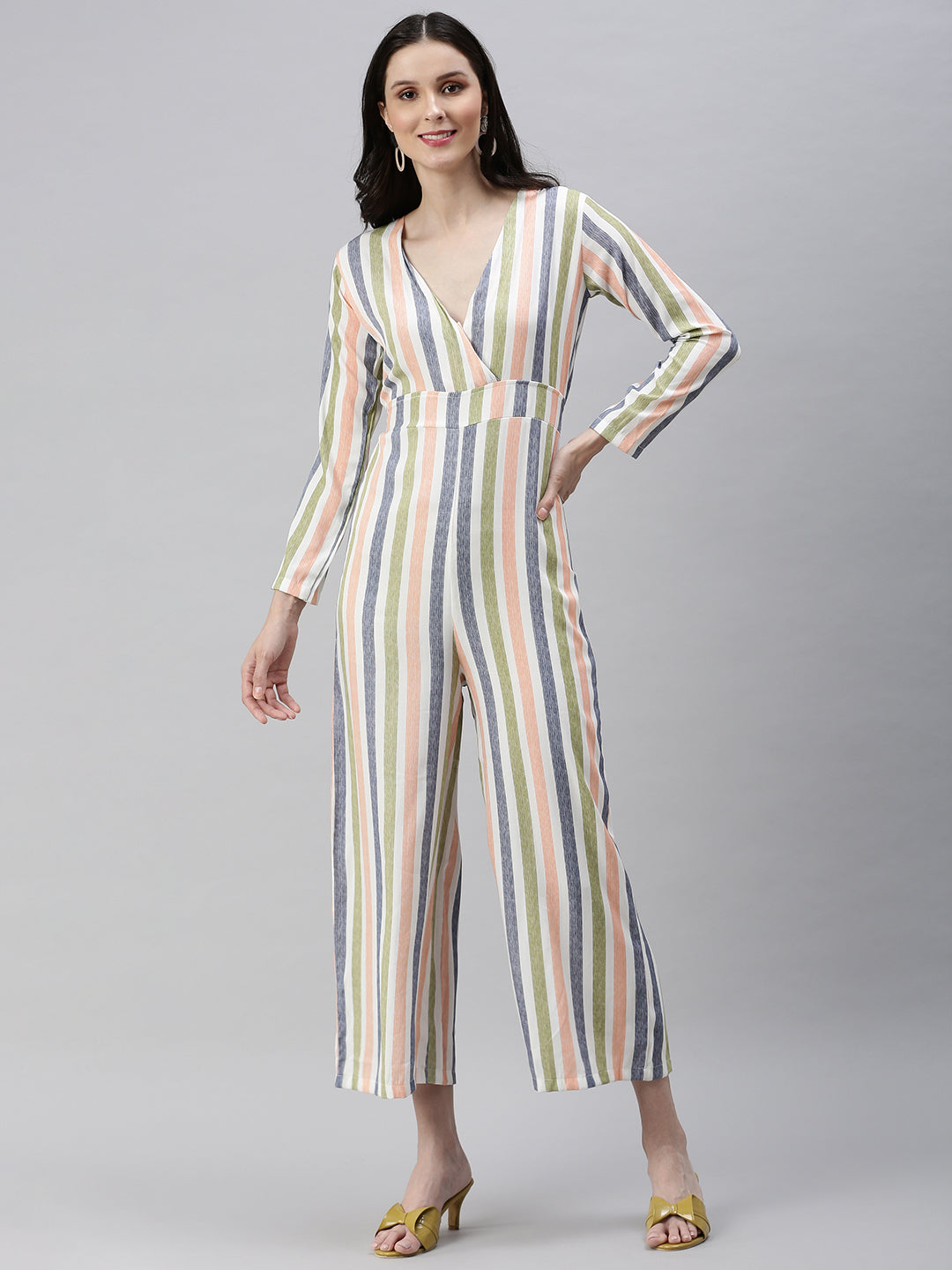 Women's White Striped Jumpsuit