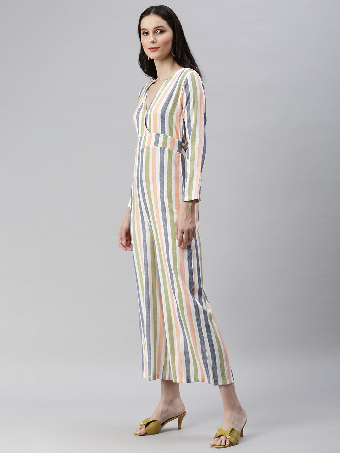 Women's White Striped Jumpsuit