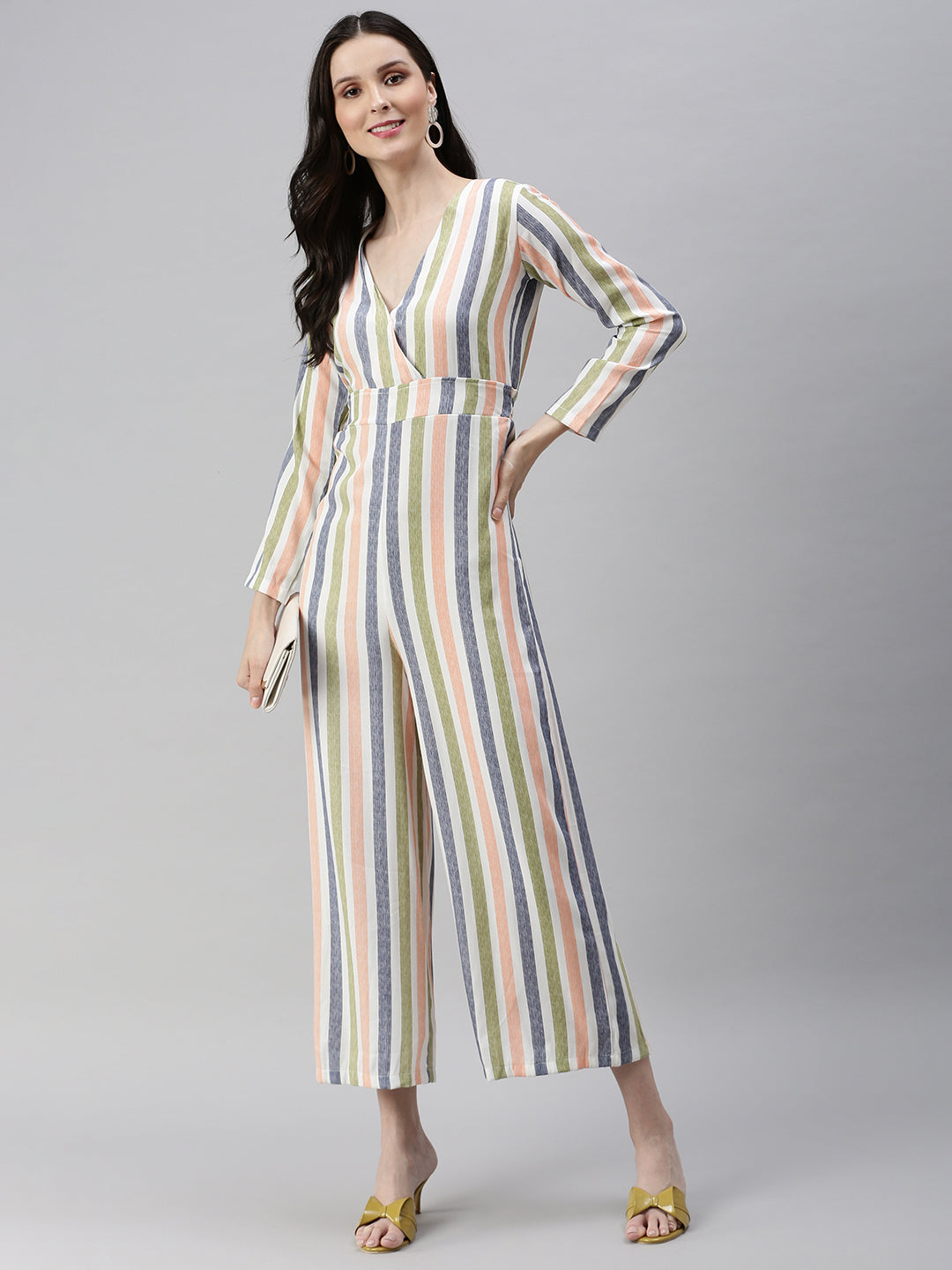 Women's White Striped Jumpsuit