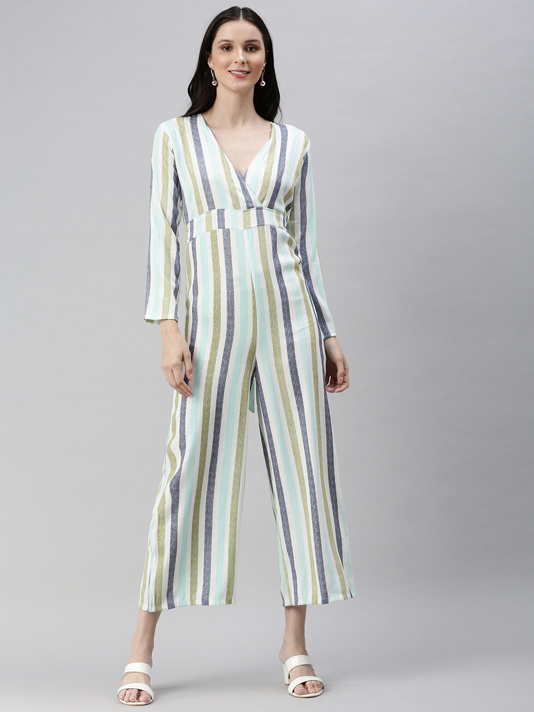 Women's White Striped Jumpsuit