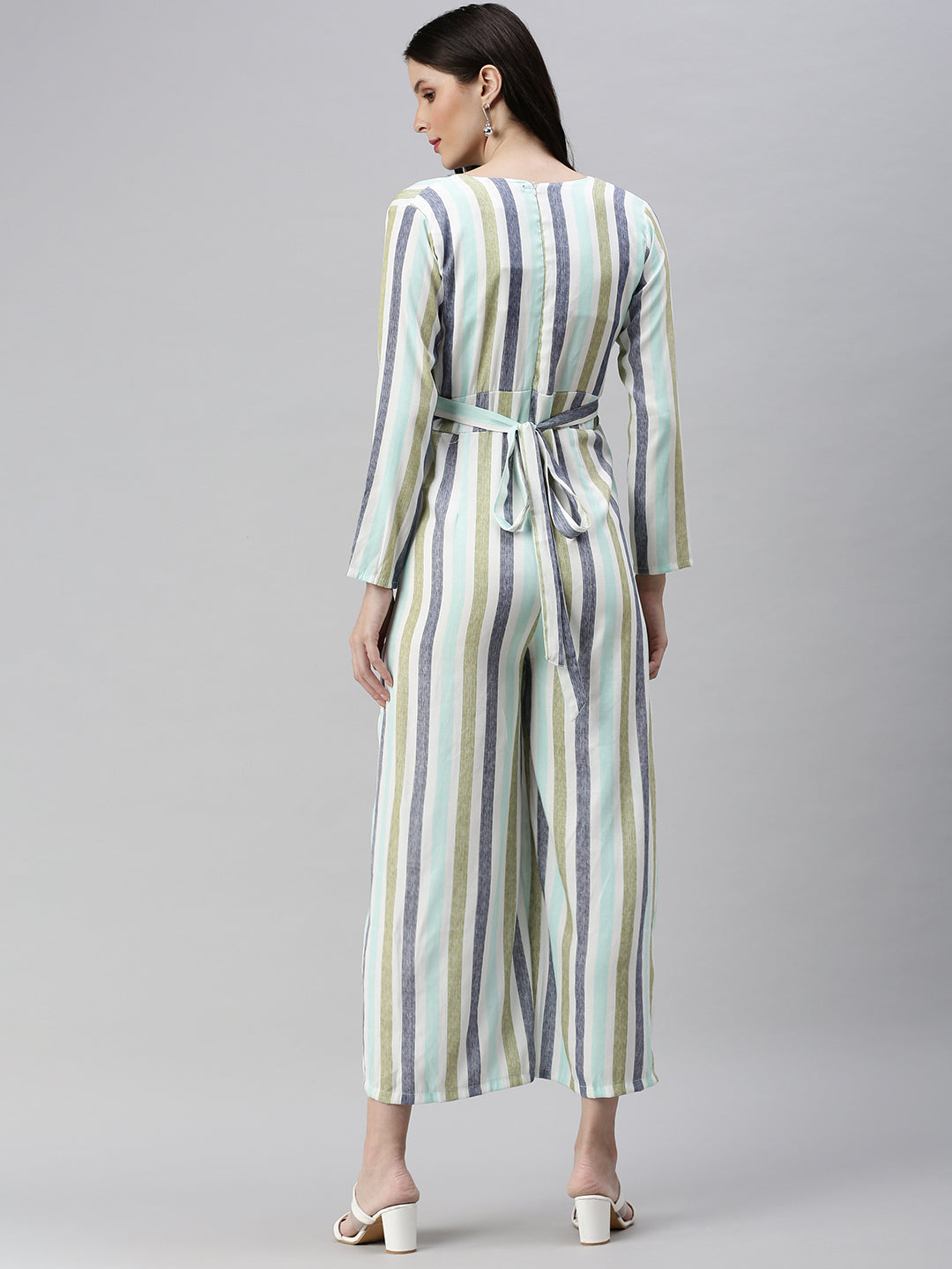 Women's White Striped Jumpsuit