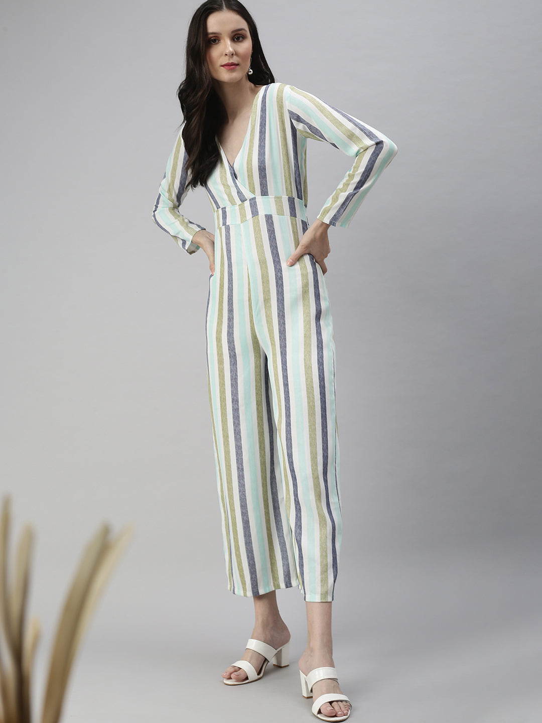 Women's White Striped Jumpsuit