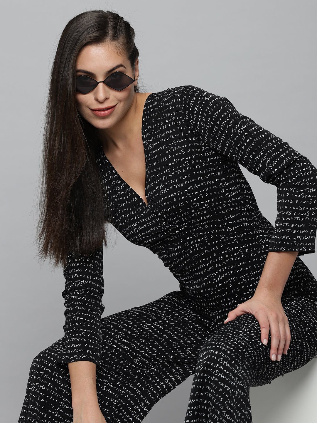 Women's Black Printed  Jumpsuit