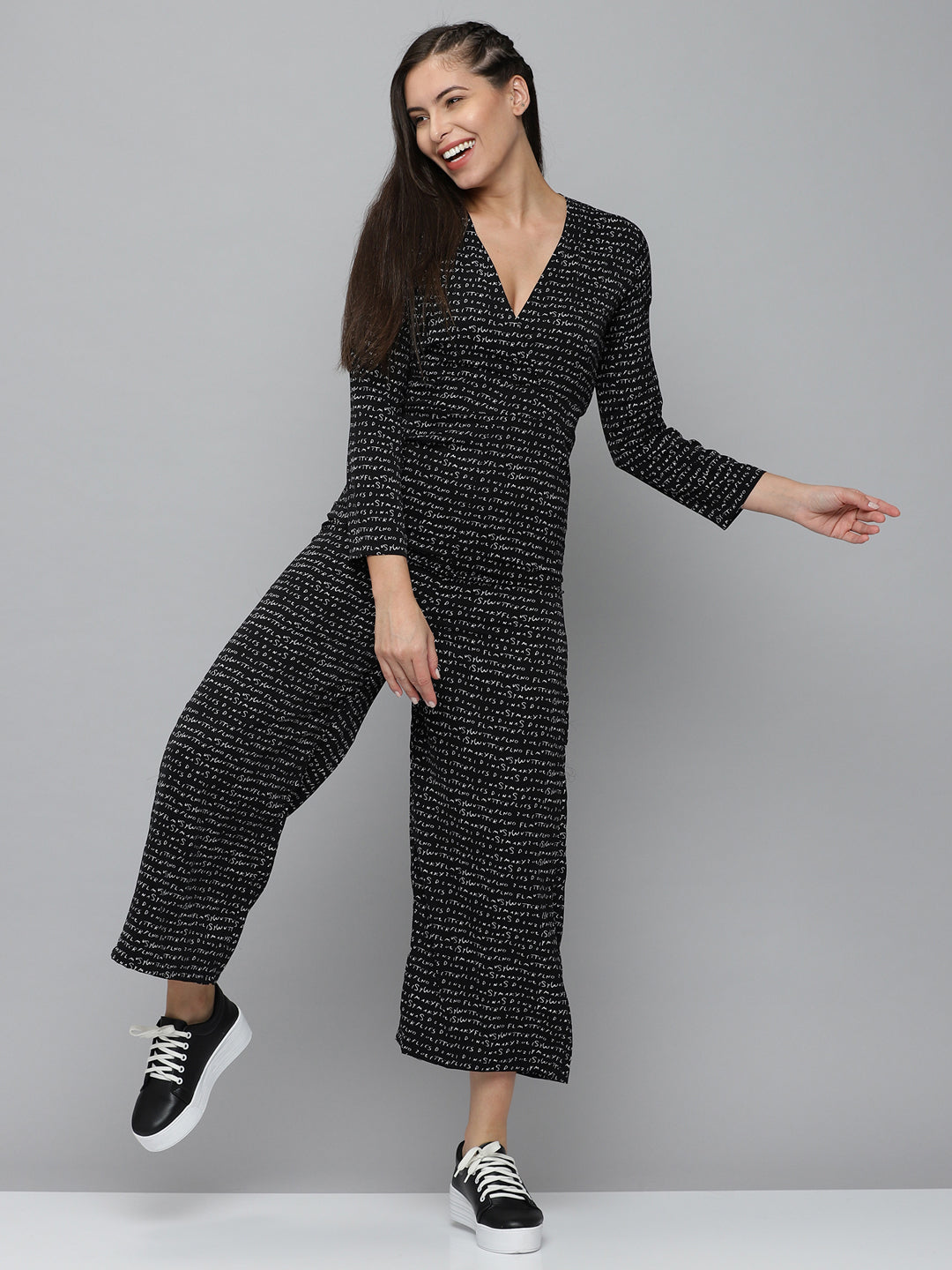 Women's Black Printed  Jumpsuit