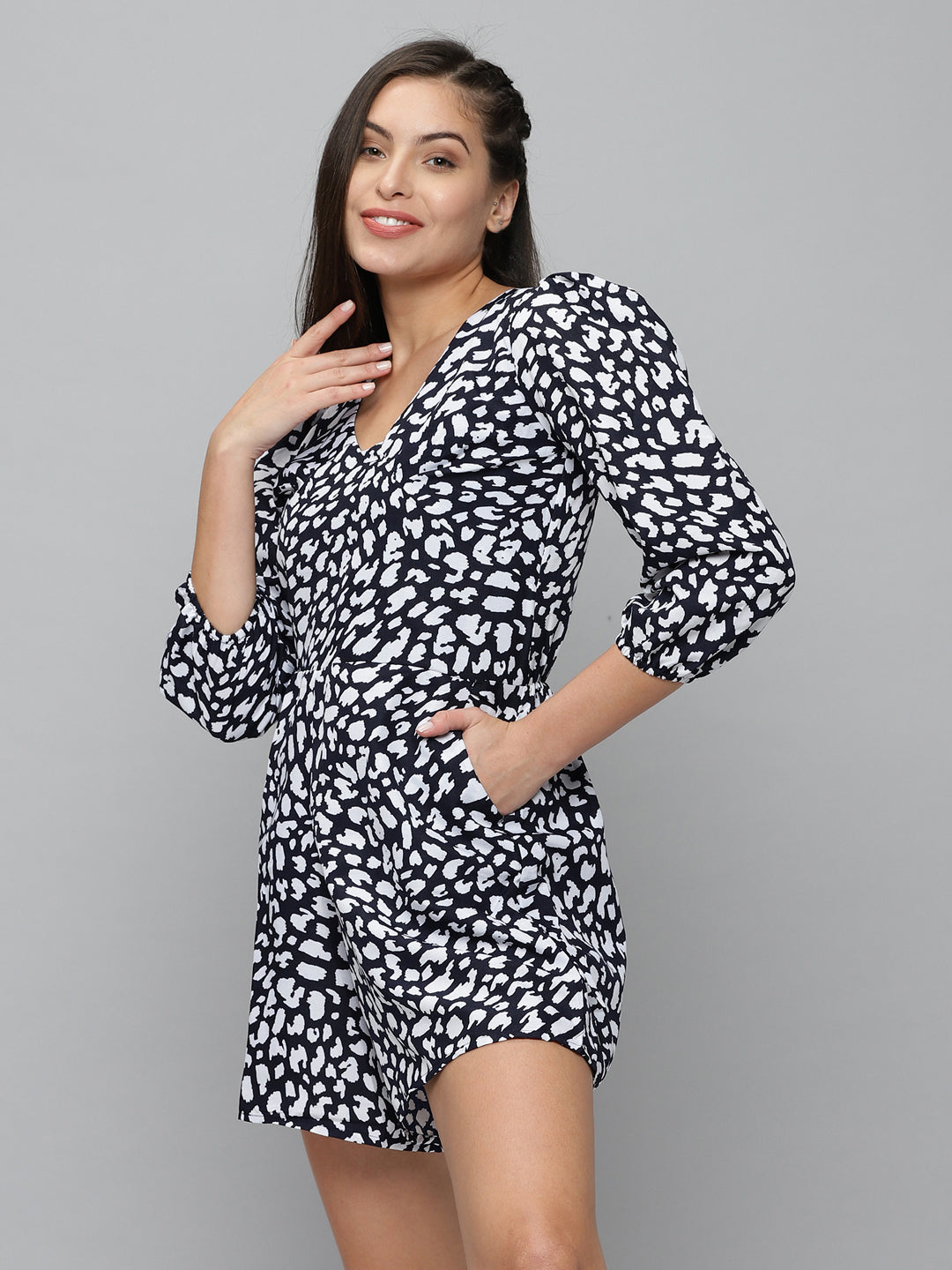 Women's Navy Blue Printed  Jumpsuit