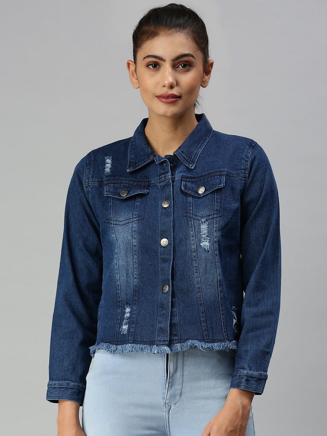 Women's Navy Blue Washed Denim Jacket