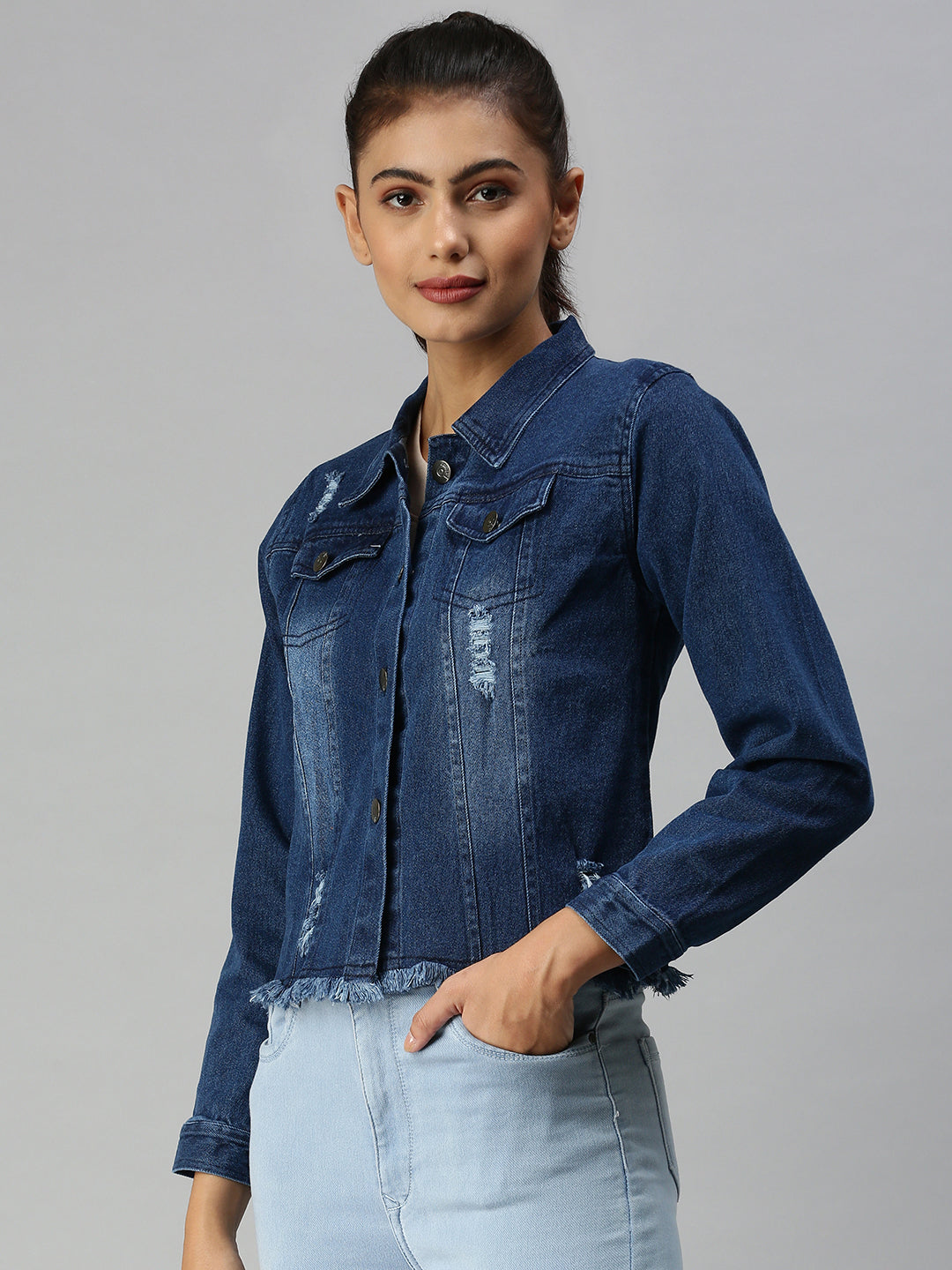 Women's Navy Blue Washed Denim Jacket