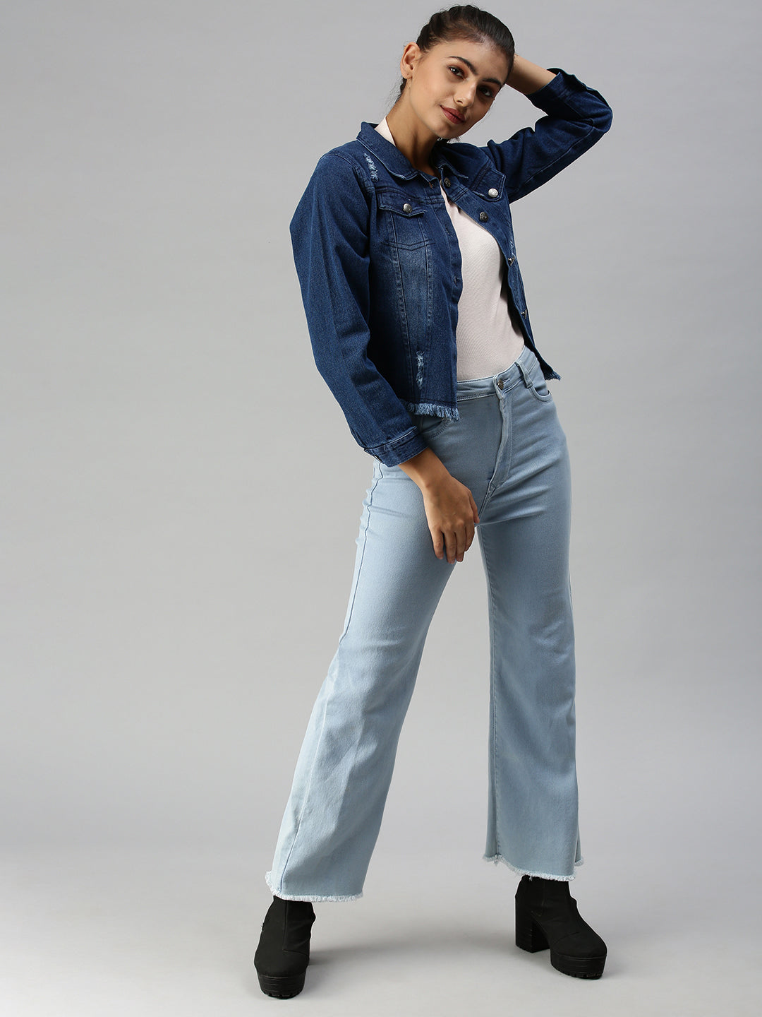 Women's Navy Blue Washed Denim Jacket