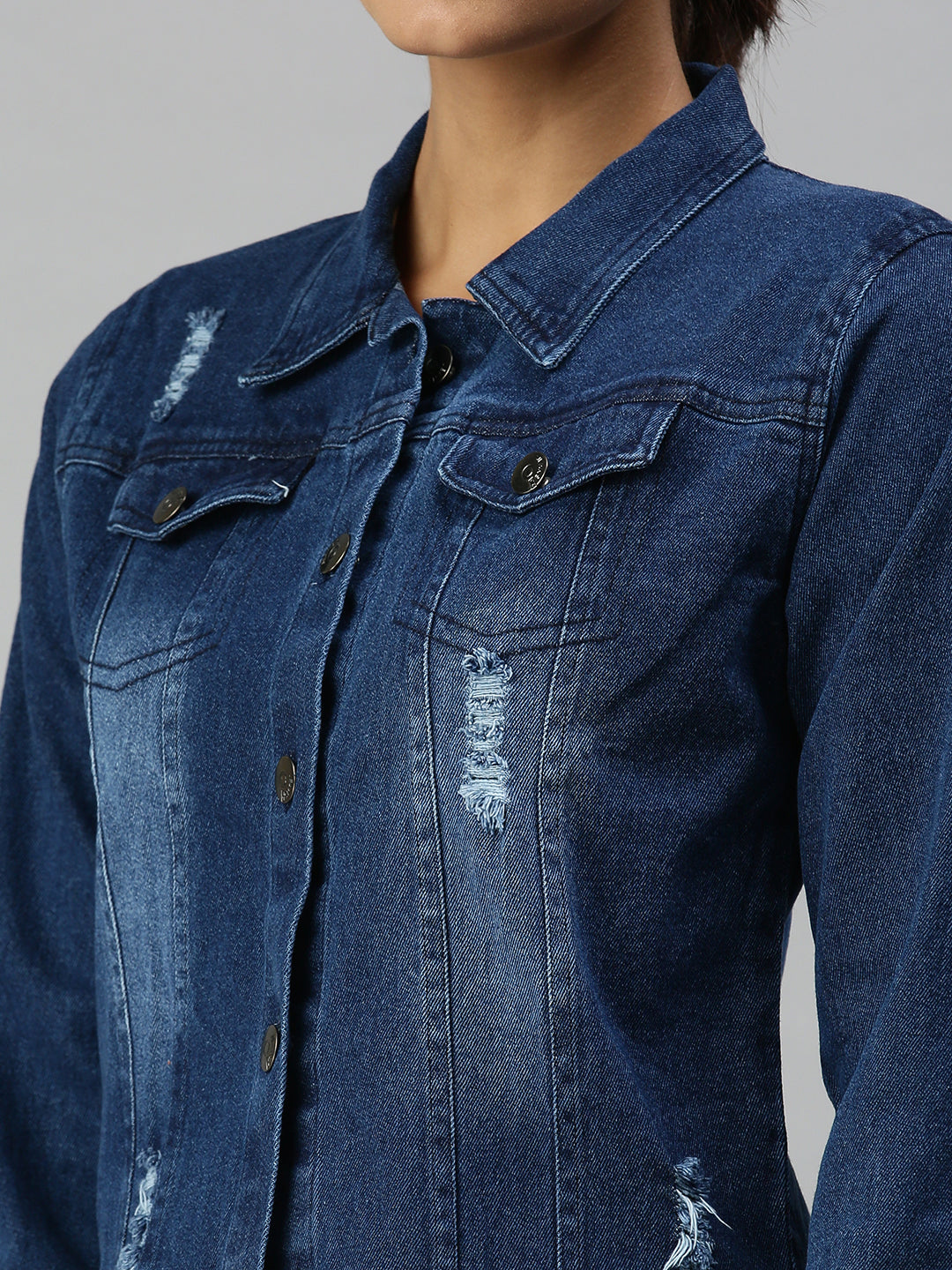 Women's Navy Blue Washed Denim Jacket