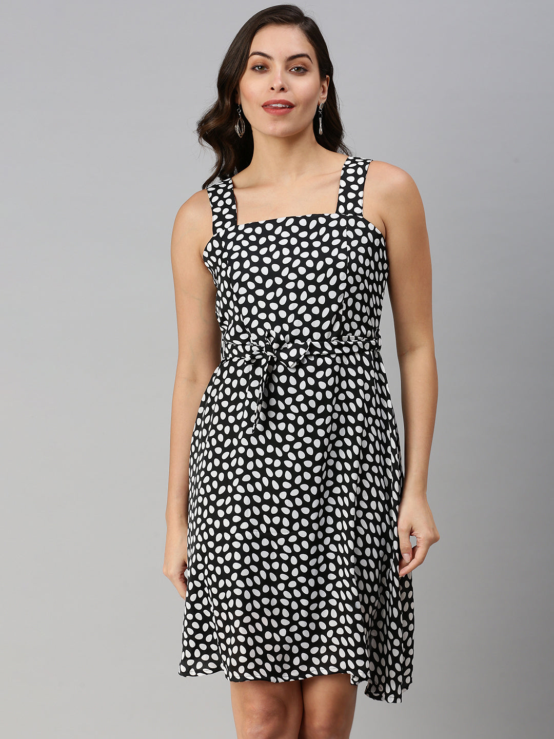 Women Black Printed Fit and Flare Dress