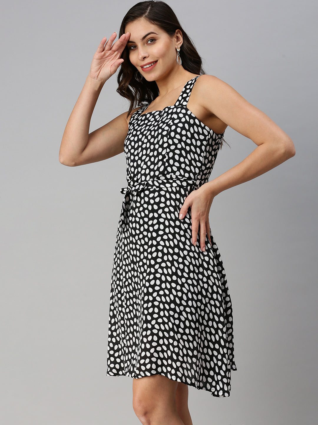 Women Black Printed Fit and Flare Dress