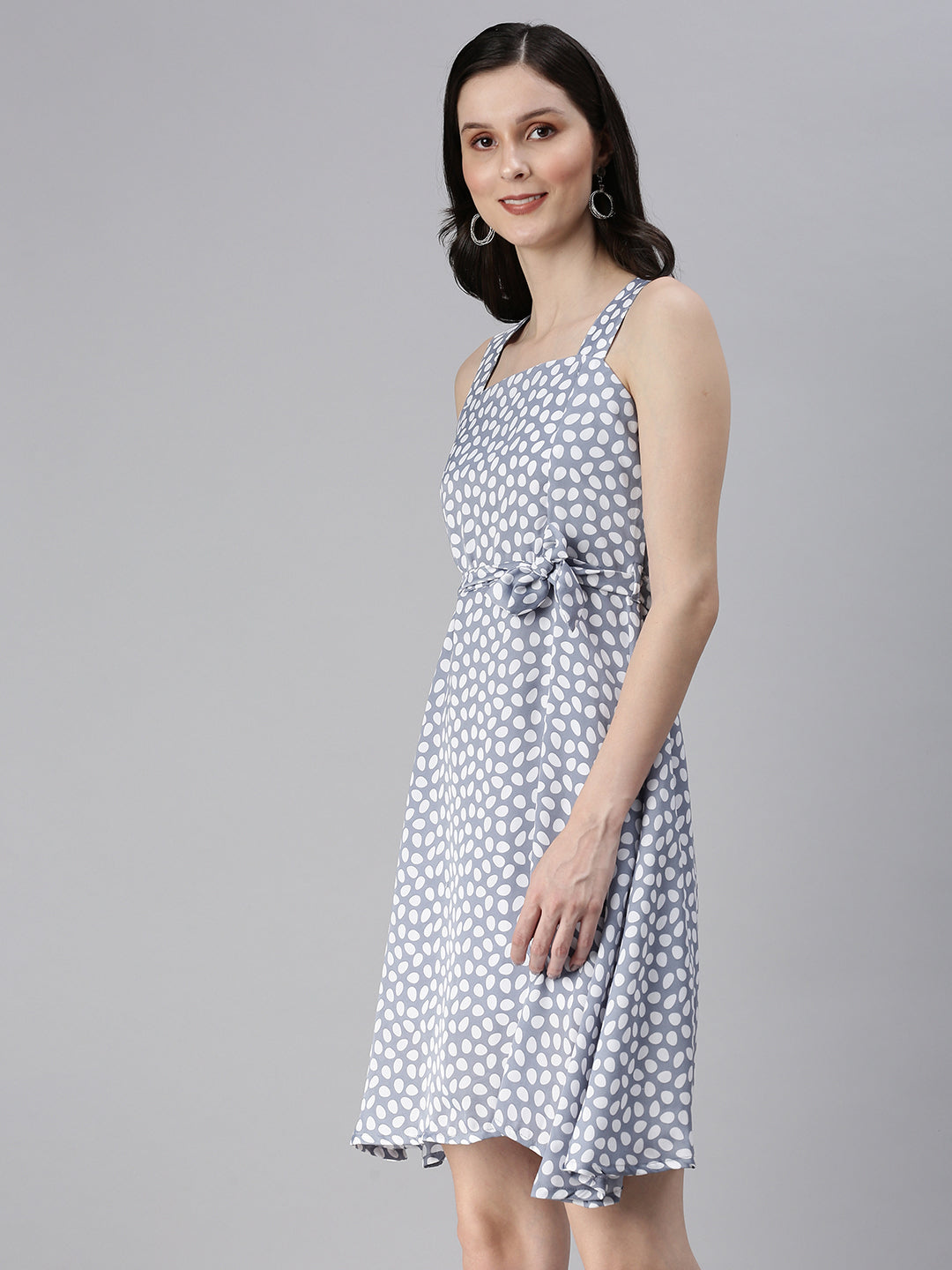 Women's Polka Dots Blue Fit and Flare Dress