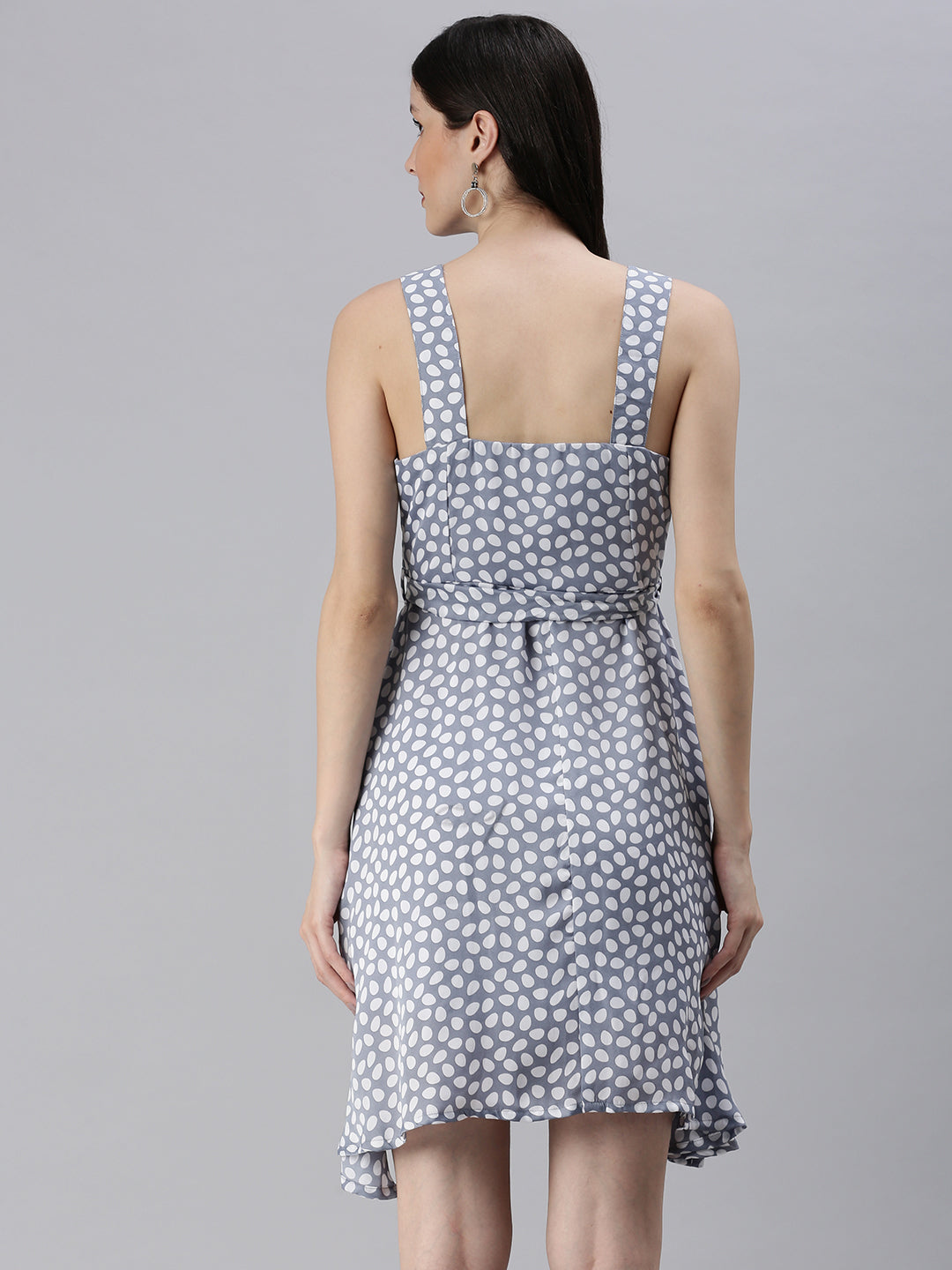 Women's Polka Dots Blue Fit and Flare Dress