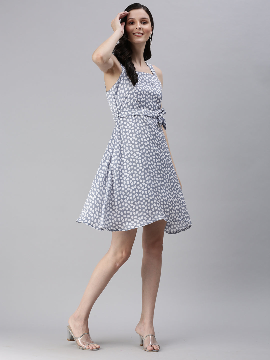 Women's Polka Dots Blue Fit and Flare Dress