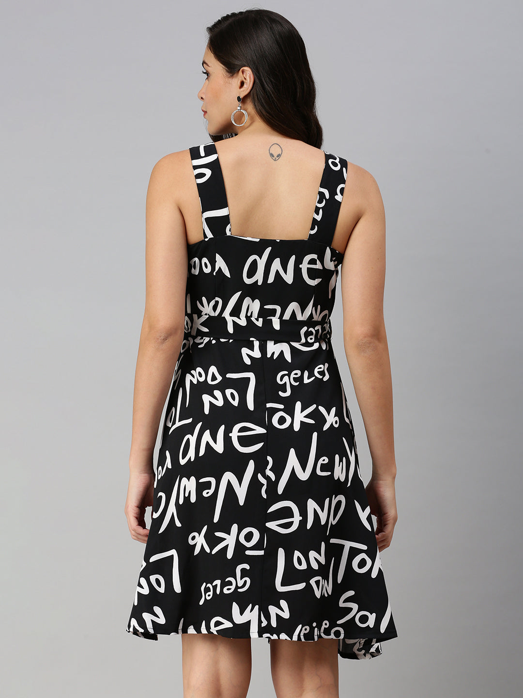 Women Black Printed Fit and Flare Dress