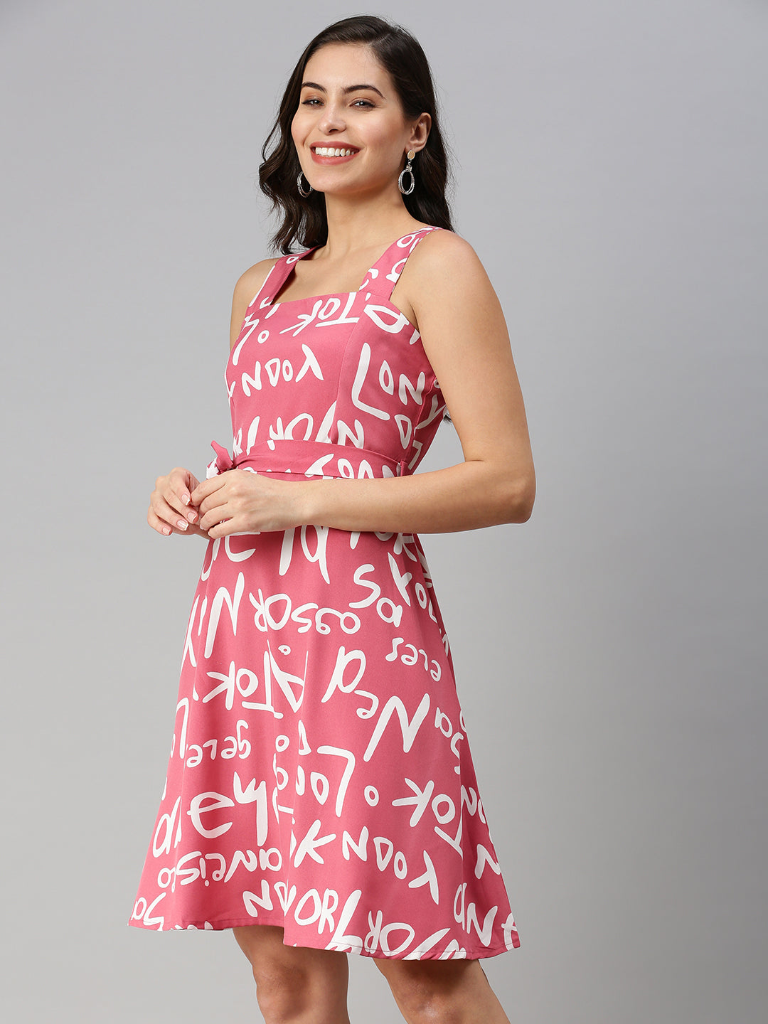 Women Pink Printed Fit and Flare Dress