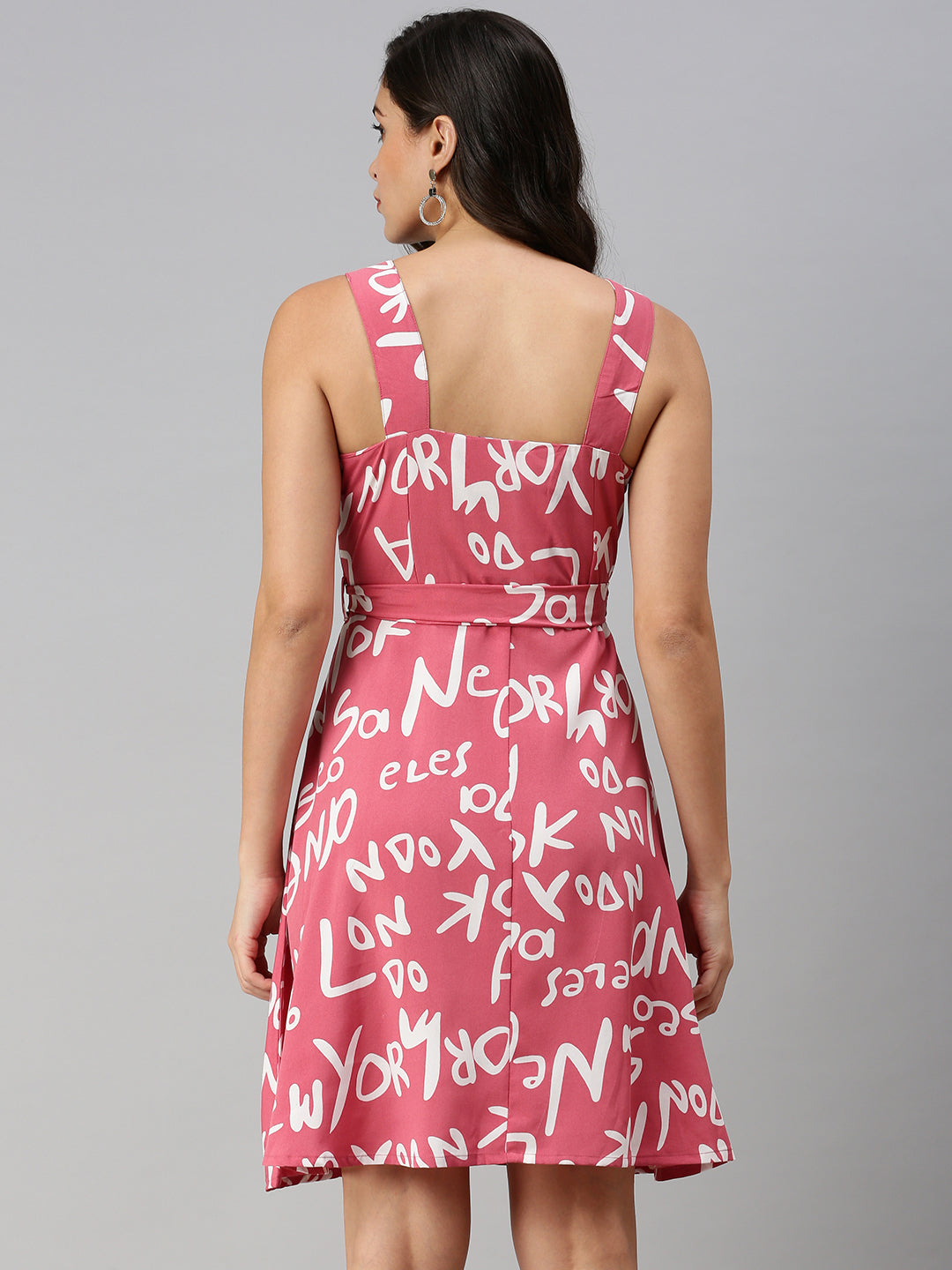 Women Pink Printed Fit and Flare Dress