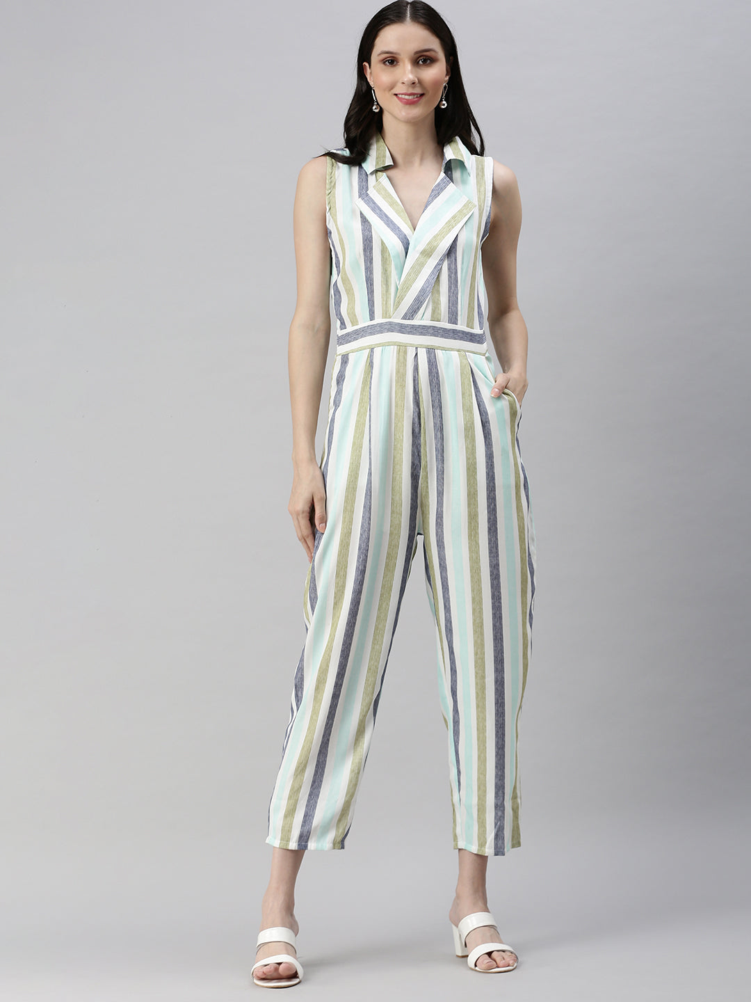 Women's White Striped Jumpsuit