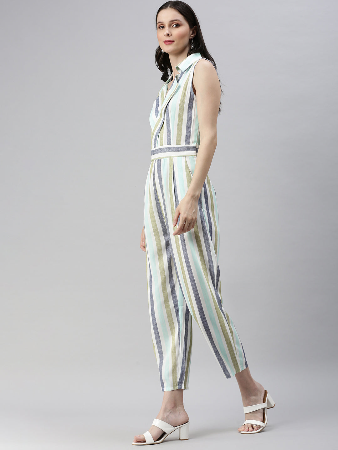 Women's White Striped Jumpsuit