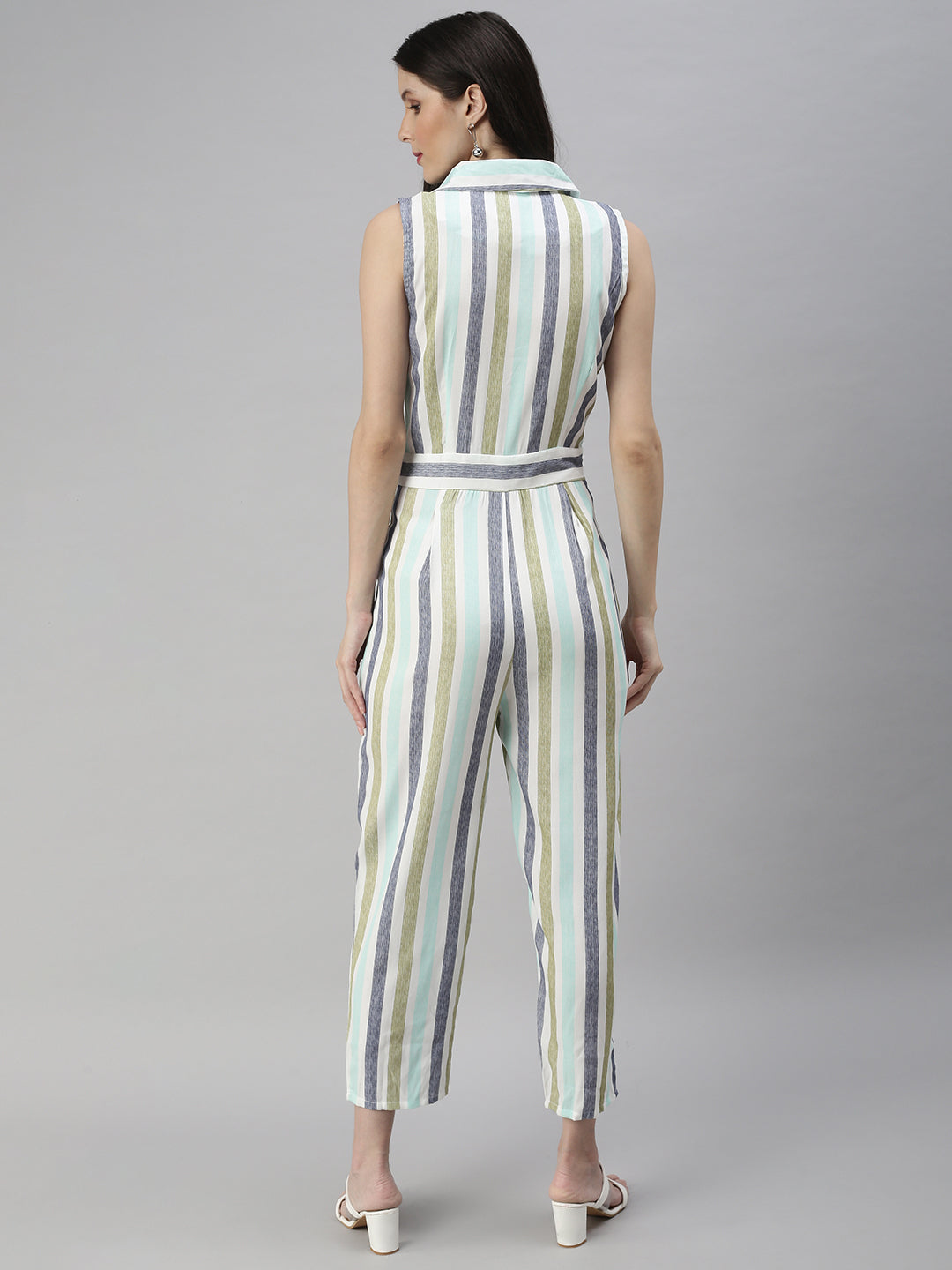 Women's White Striped Jumpsuit