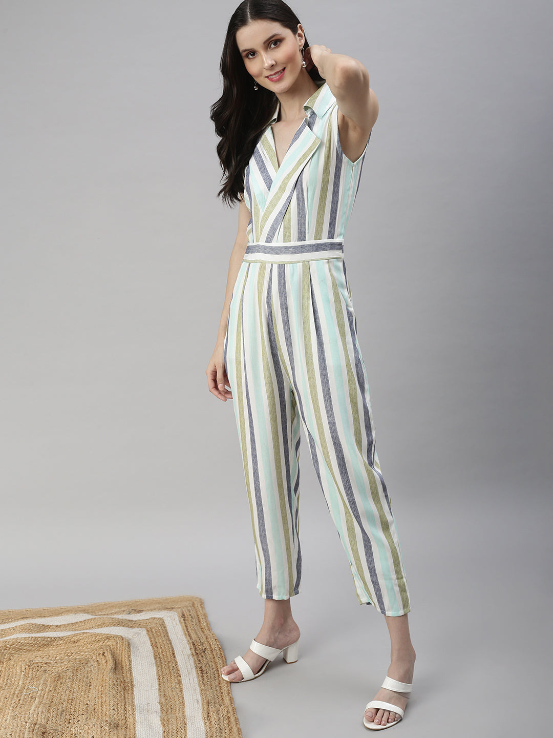 Women's White Striped Jumpsuit