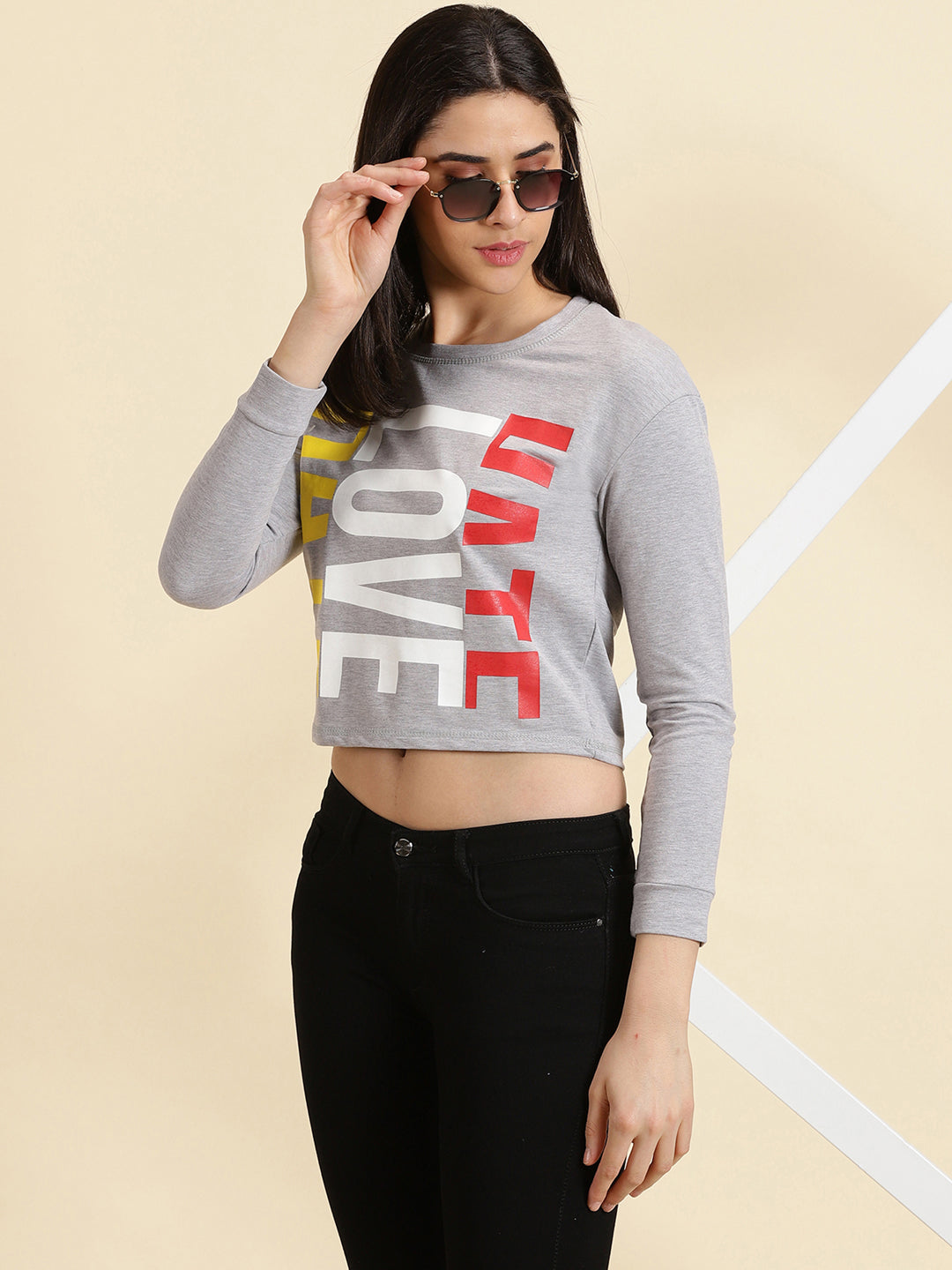 Women's Grey Solid Top