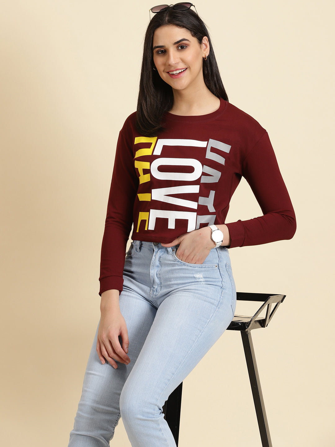 Women's Maroon Solid Top