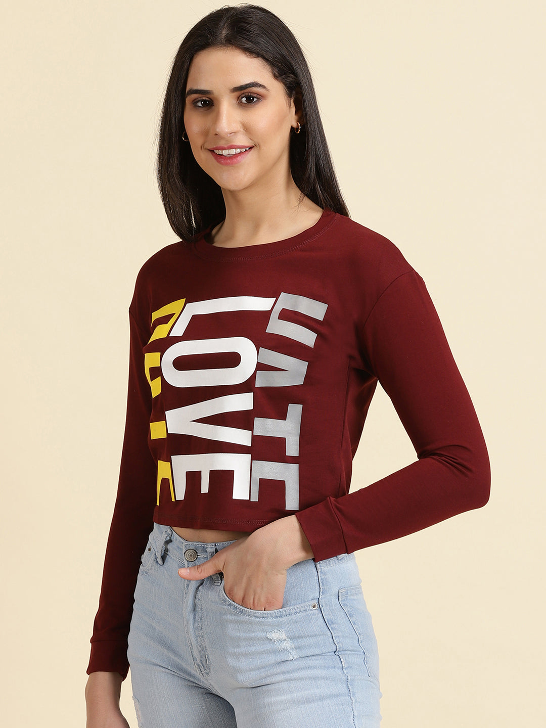 Women's Maroon Solid Top