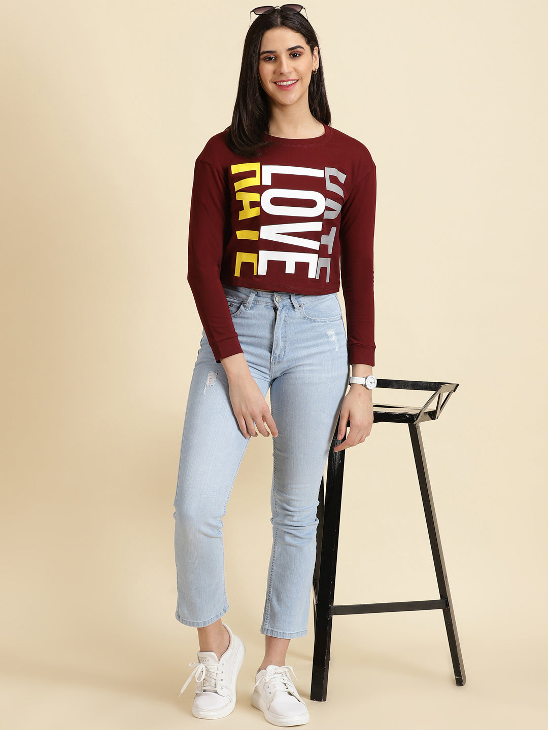 Women's Maroon Solid Top