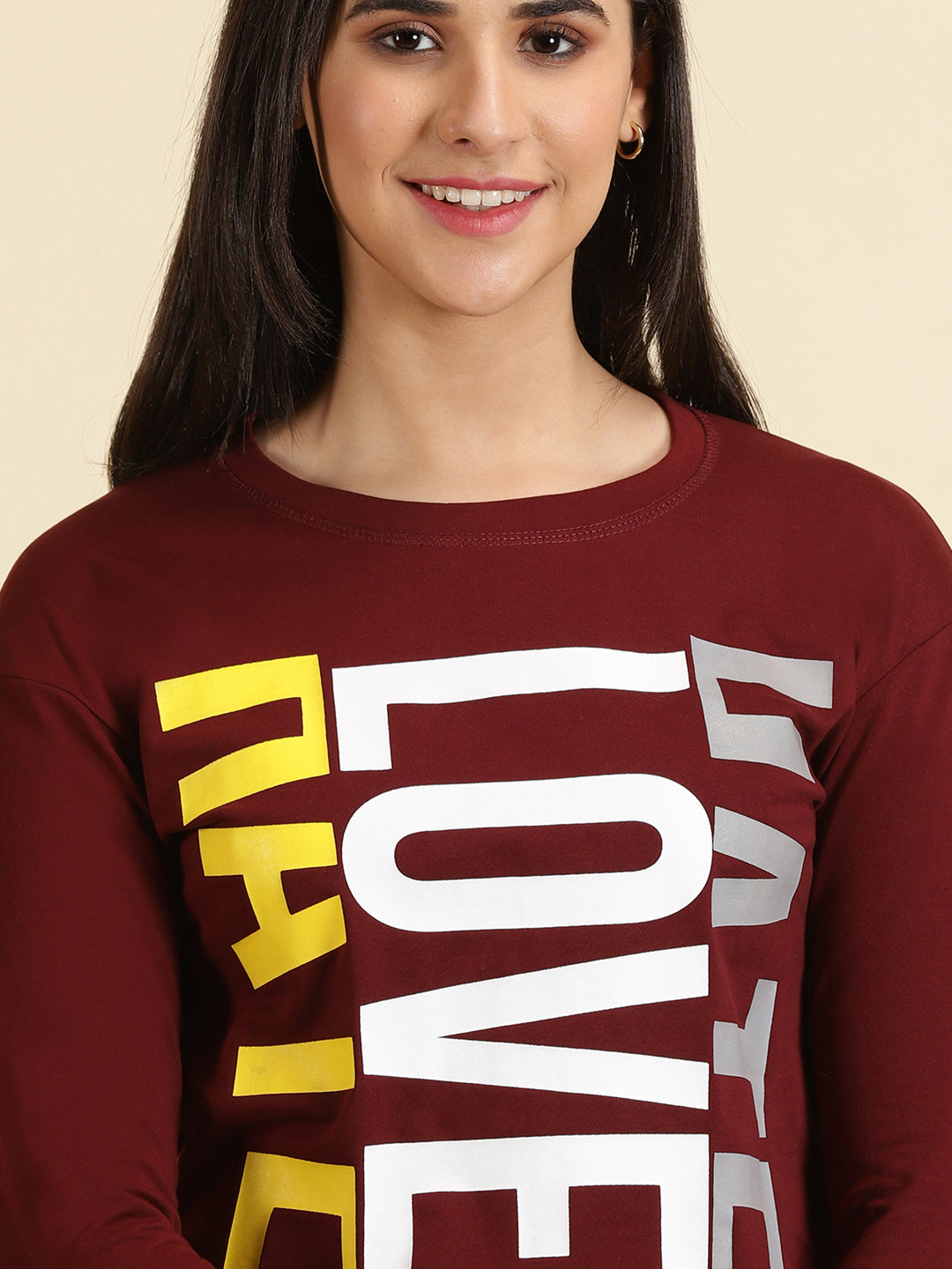 Women's Maroon Solid Top