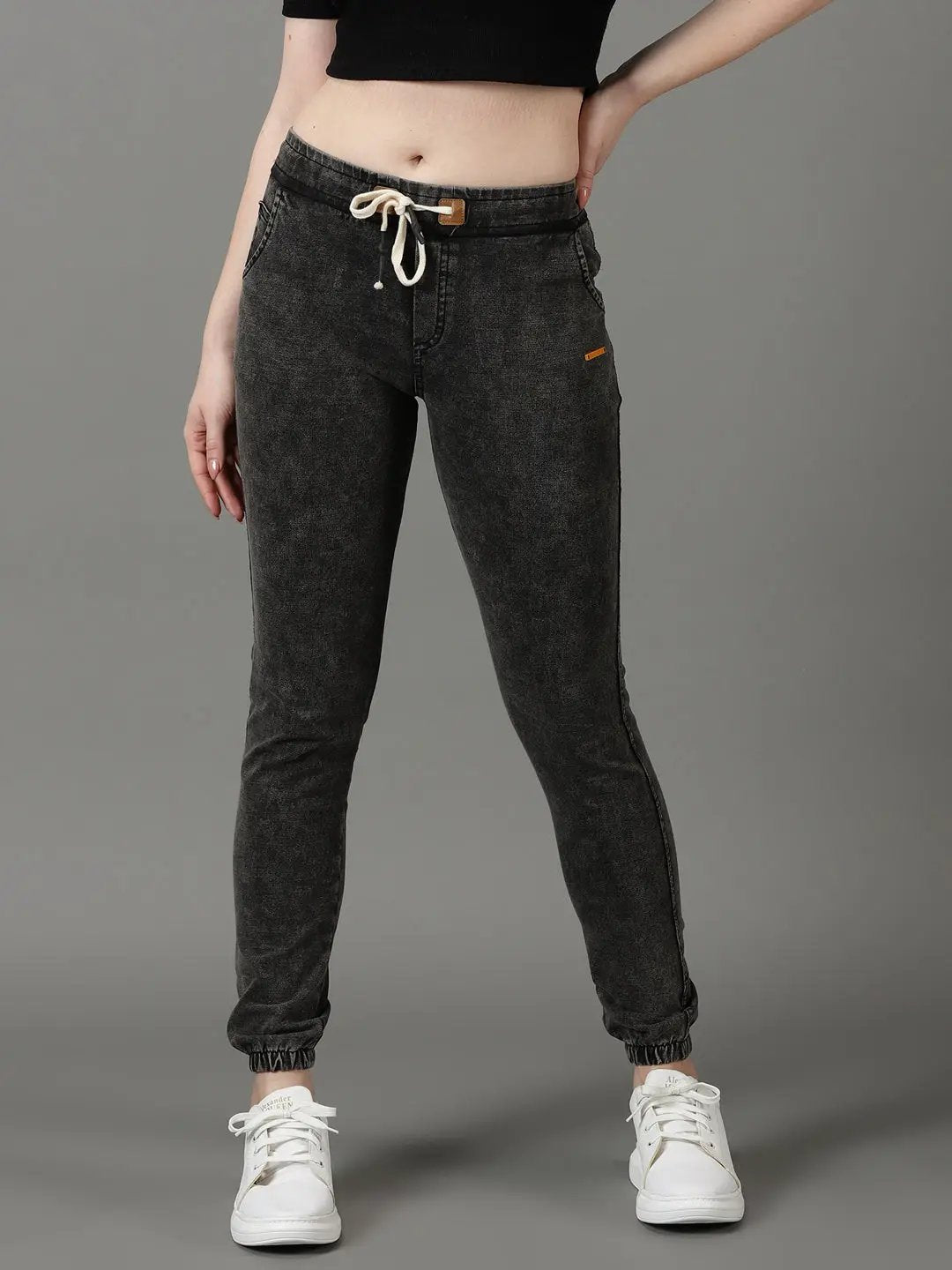 Women's Grey Melange Solid Slim Fit Jeggings