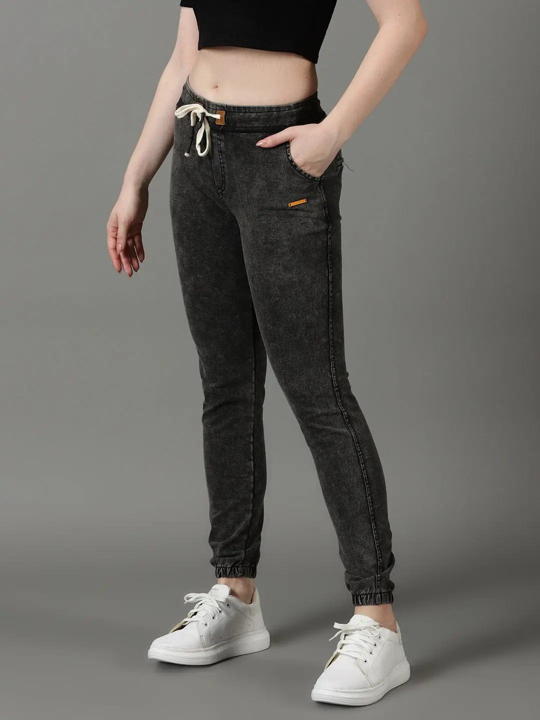 Women's Grey Melange Solid Slim Fit Jeggings