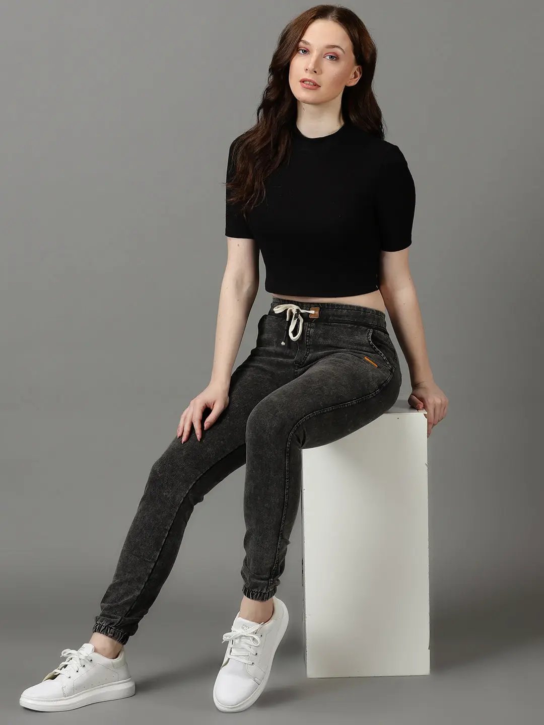 Women's Grey Melange Solid Slim Fit Jeggings