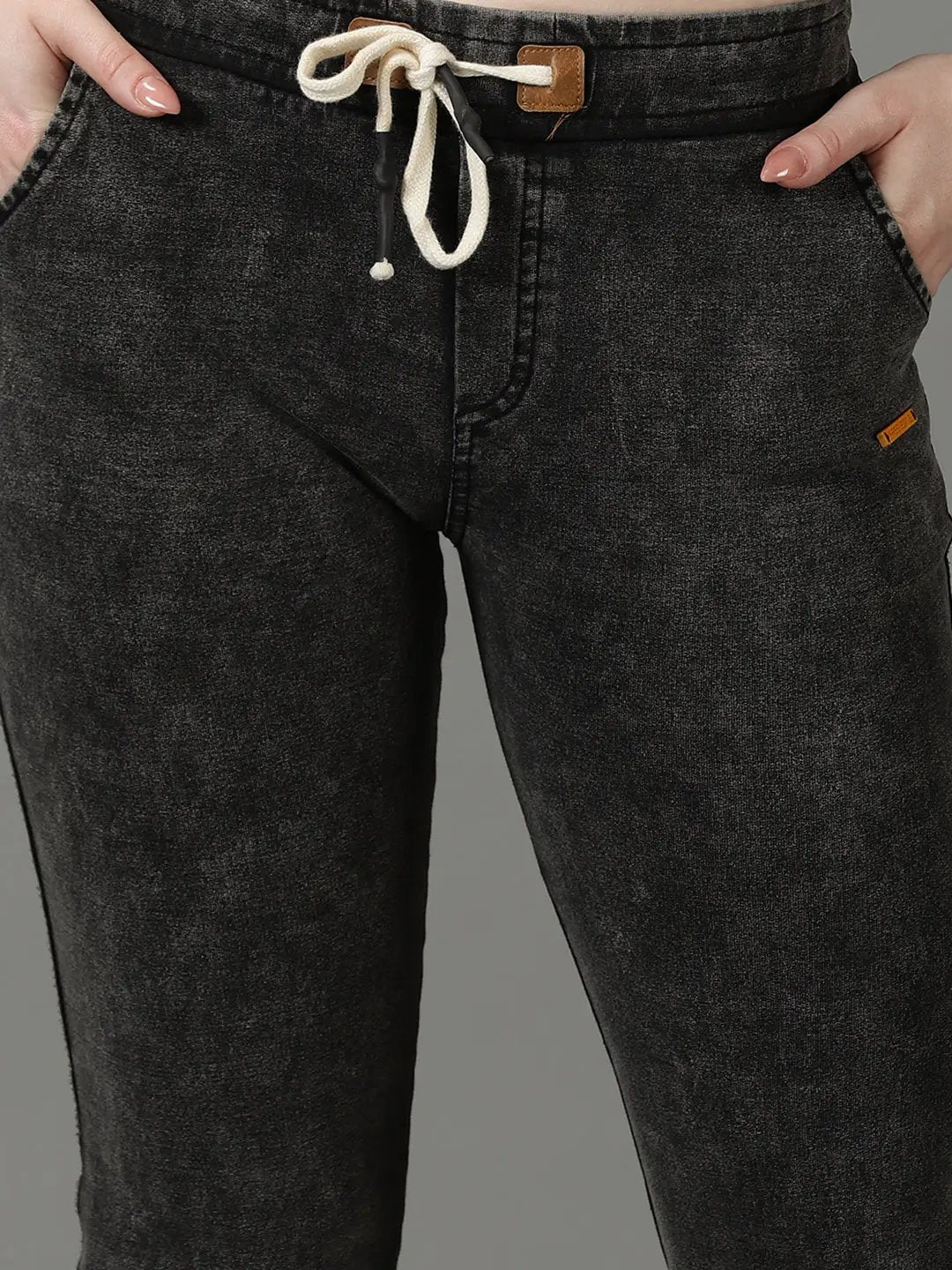 Women's Grey Melange Solid Slim Fit Jeggings