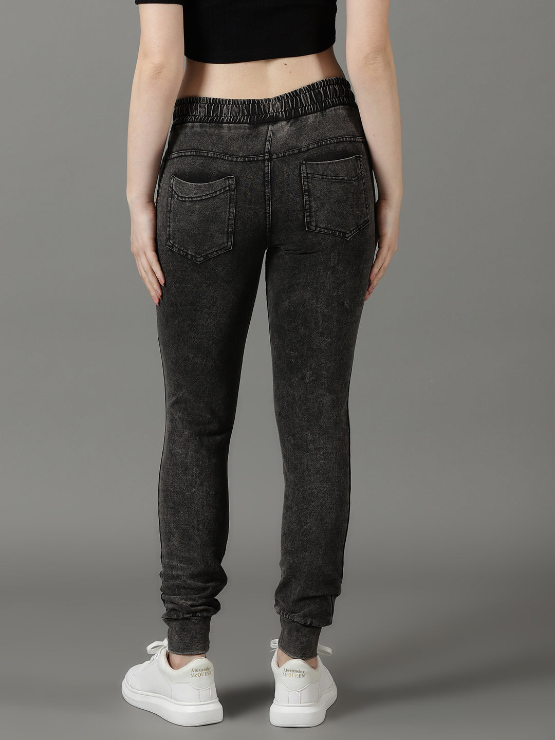 Women's Grey Melange Slim Fit Mid-Rise Joggers