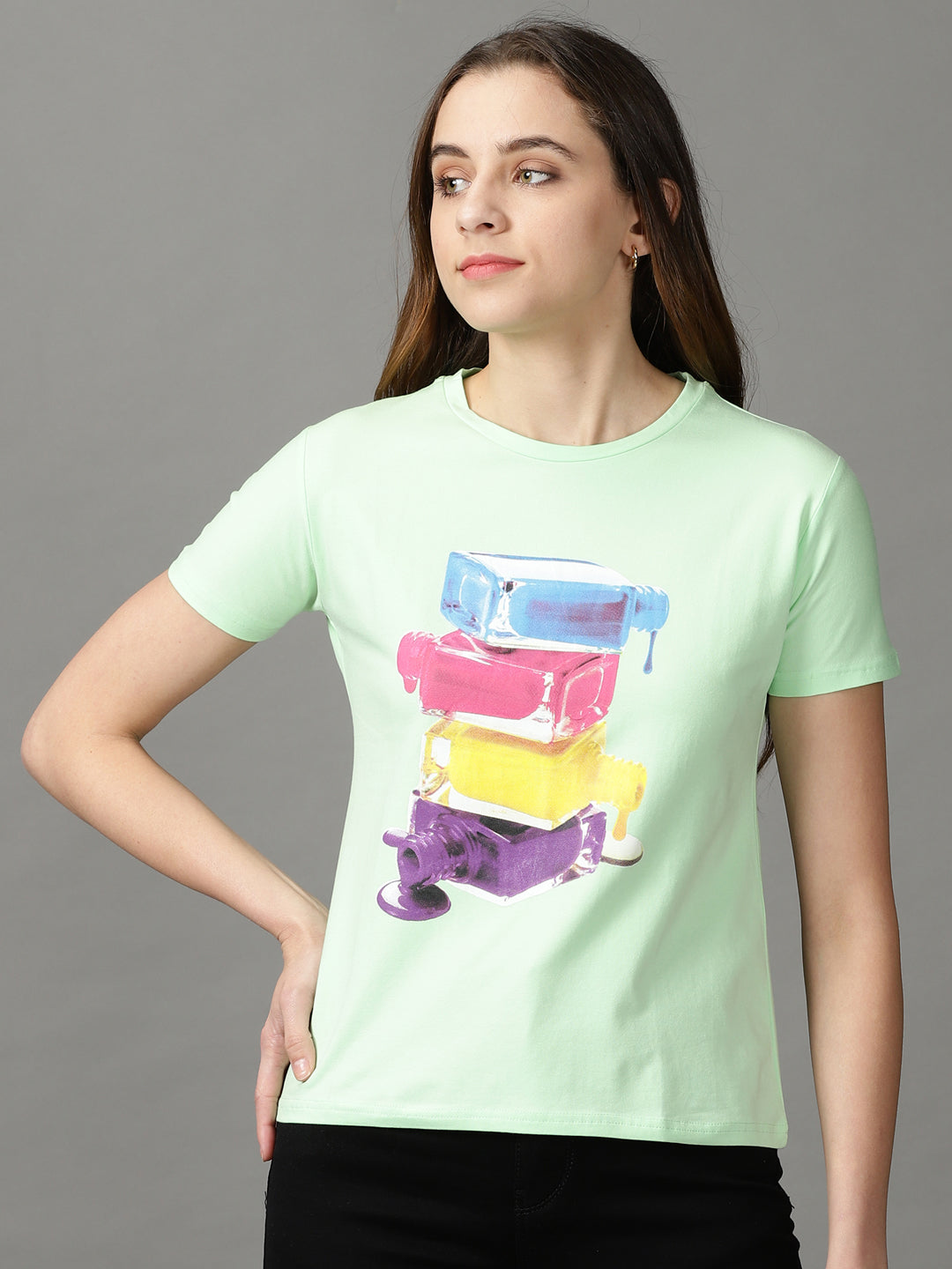 Women's Green Print Crepe Top