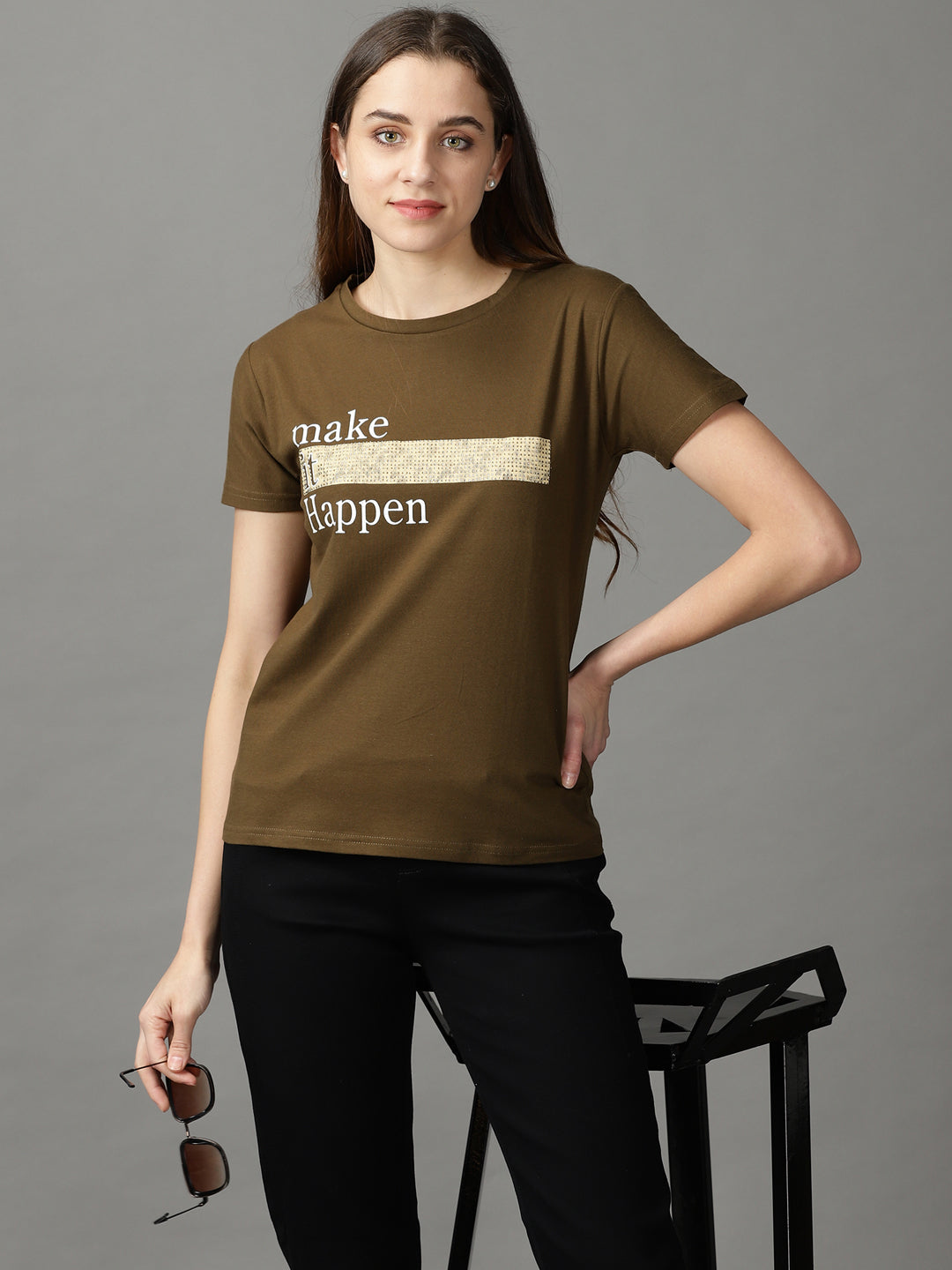 Women's Olive Solid Top