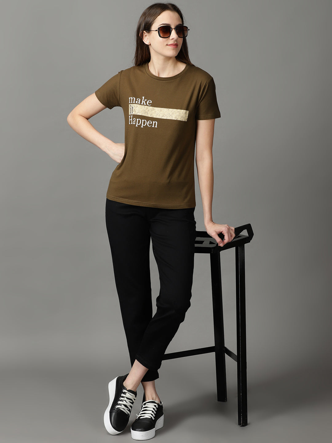 Women's Olive Solid Top