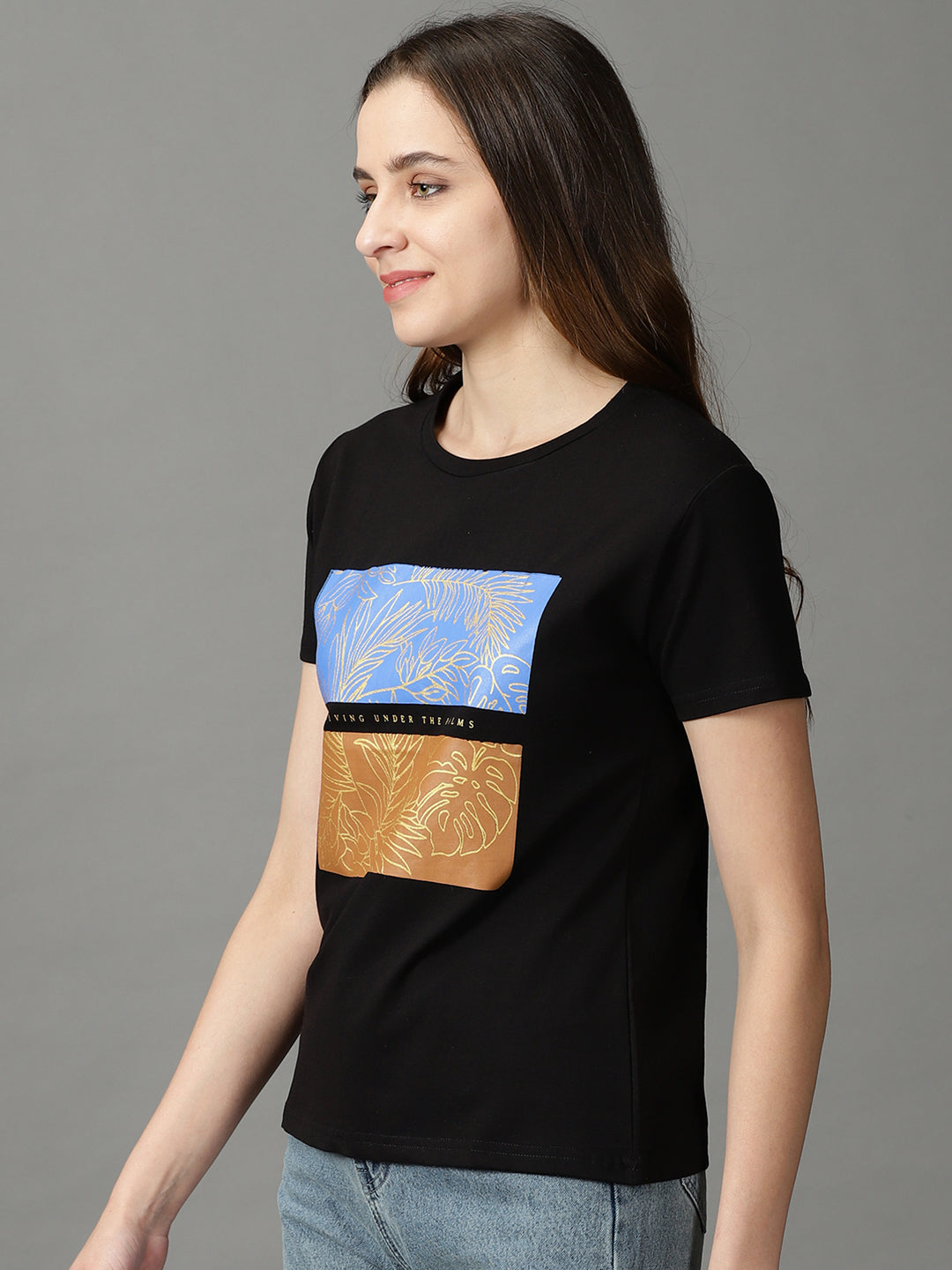 Women's Black Floral Printed Tropical Cotton Top