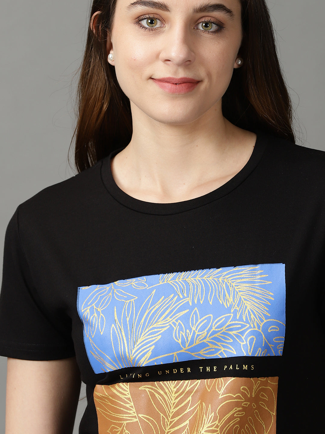 Women's Black Floral Printed Tropical Cotton Top