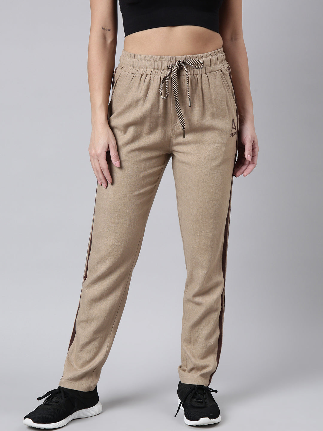 Women Solid Slim Fit Brown Track Pant